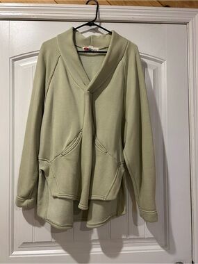 Light Sage Green Shawl Collar Fleece Sweatshirt